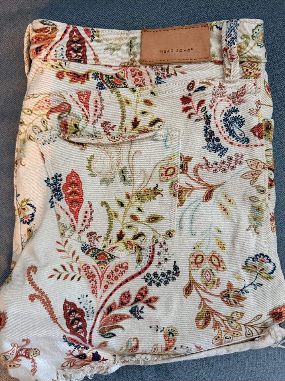 Anthropologie Cream Paisley Multicolor Denim Shorts - Picture 2 of 3